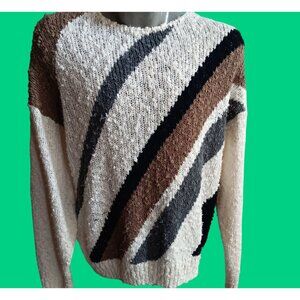 Large Vintage Men's Sweater Knitvolt 1990's Ugly Diagonal Stripes